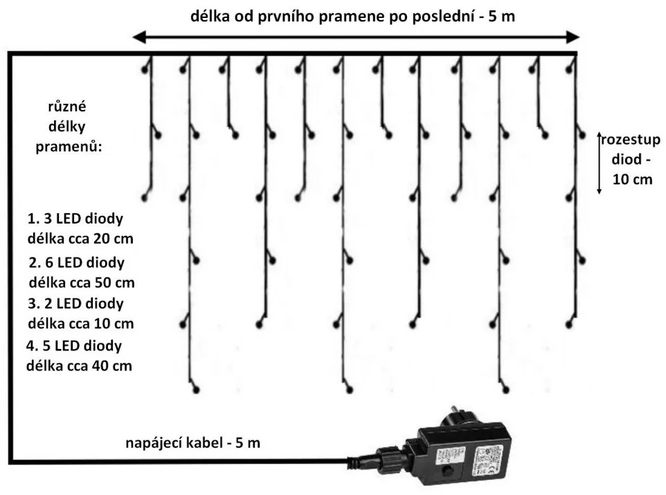 VOLTRONIC svetelný dážď 5 m, 200 LED, teplá a studená biela