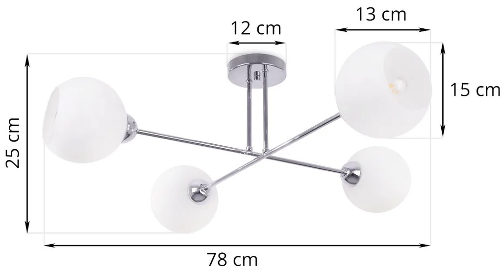 Stropné svietidlo Eliza, 4x biele sklenené tienidlo, CH