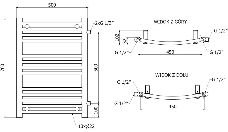 Mexen Ares, vykurovacie teleso 700 x 500 mm, 286 W, bočné pravé a spodné pripojenie, biela, W102-0700-500-00-20-S