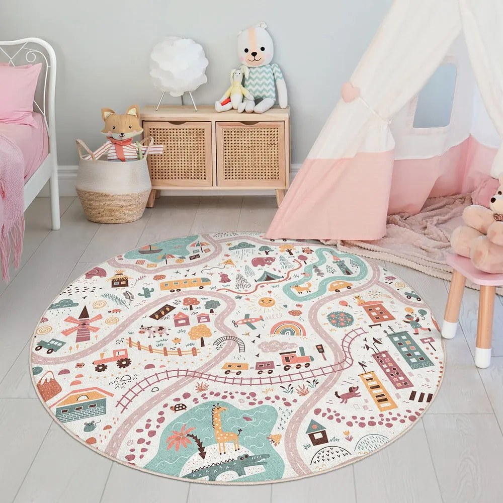 Prateľný detský hrací koberec ø120 cm Furry World – Mila Home