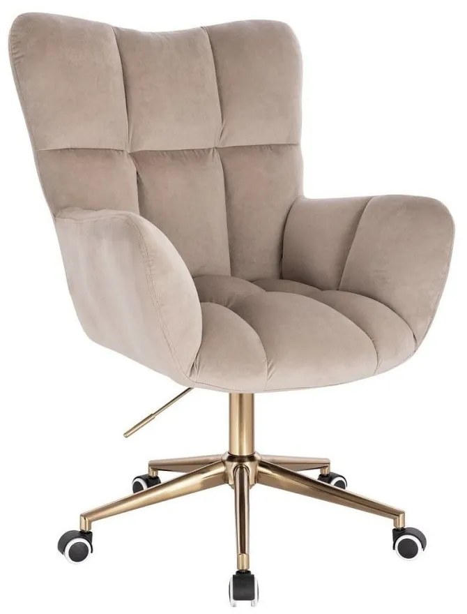 LuxuryForm DESIGN Kreslo AURORA VELUR na zlatej podstave s kolieskami - latte