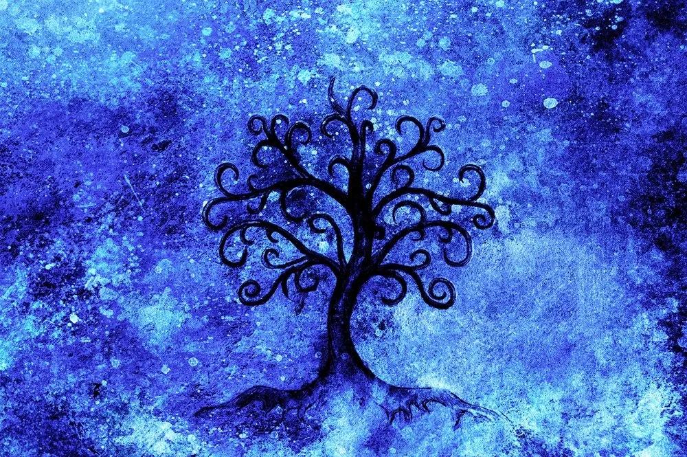 Samolepiaca tapeta strom života na modrom pozadí - 450x300