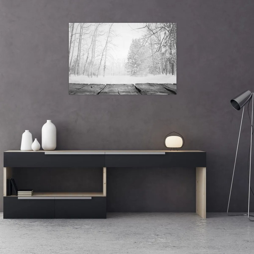Obraz - Drevené mólo v zime (90x60 cm)
