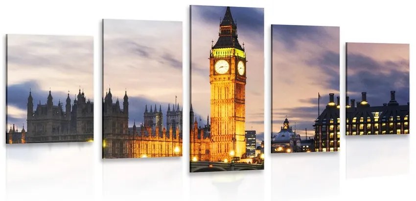 5-dielny obraz nočný Big Ben v Londýne