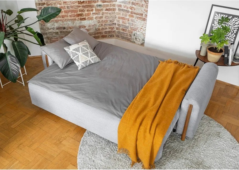 Sivá menčestrová rozkladacia/s úložným priestorom pohovka 244 cm Arcadova – ELTAP