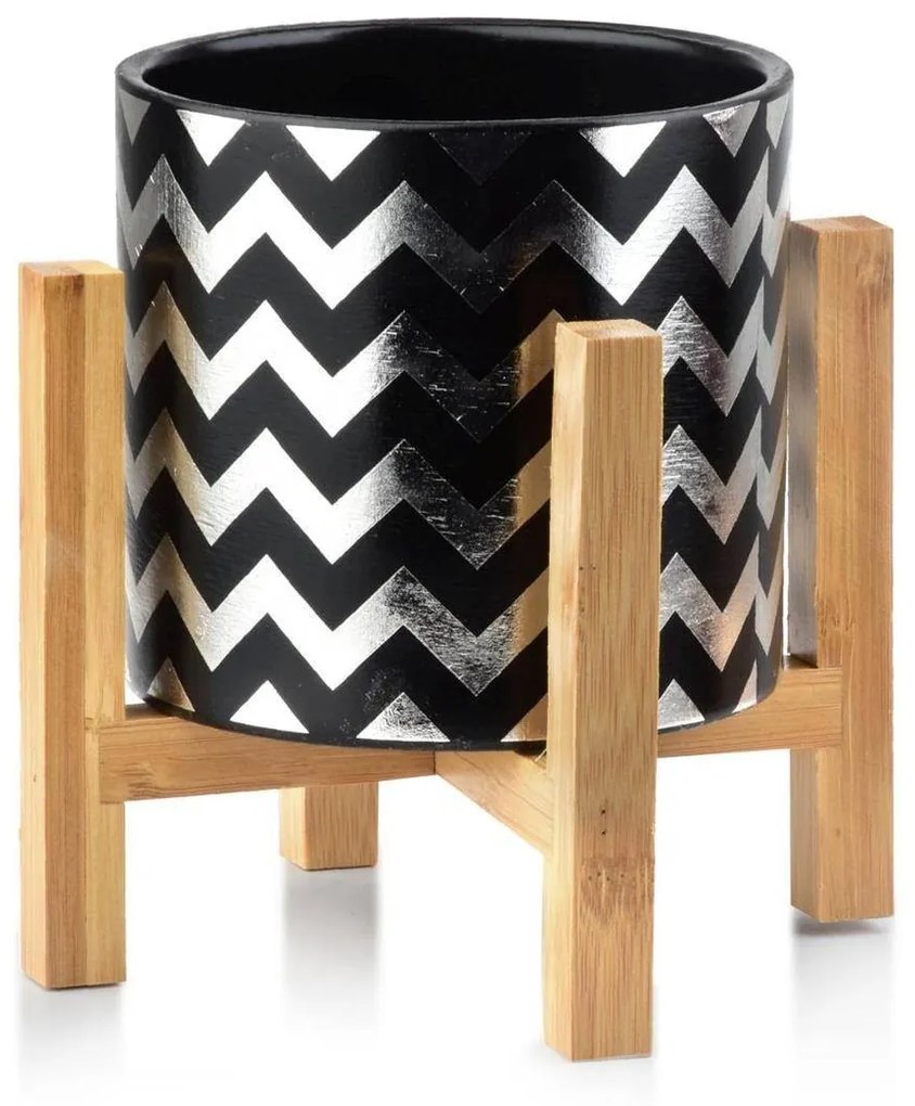 Kvetináč Ava Zigzag Silver and Black