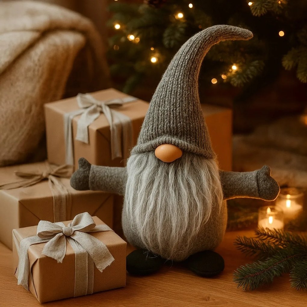 Vánoční skřítek ELF 045 - 35 cm šedý