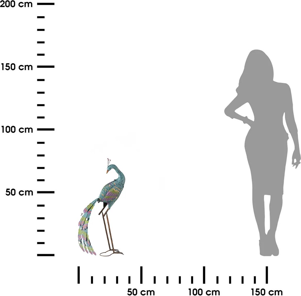 Záhradná kovová figúrka Peafowl, 78 cm, modrá
