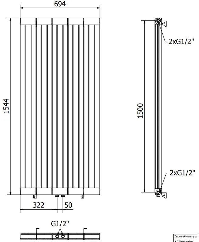 Mexen Waco, vykurovacie teleso 1544 x 694 mm, 2209 W, čierna, W217-1544-694-00-70