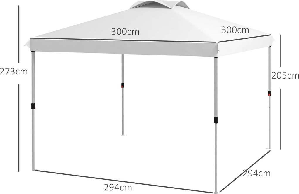 Outsunny Pop-Up Skladací Záhradný Altánok Pavilón 3 x 3m s Taškou na Kolieskach, Nastaviteľné Výšky | Aosom