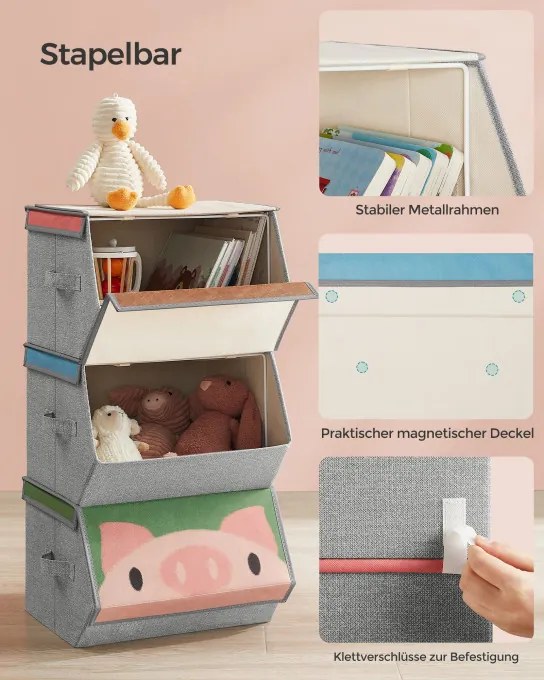 Detské stohovateľné boxy na hračky RFB760P02 (3 ks)