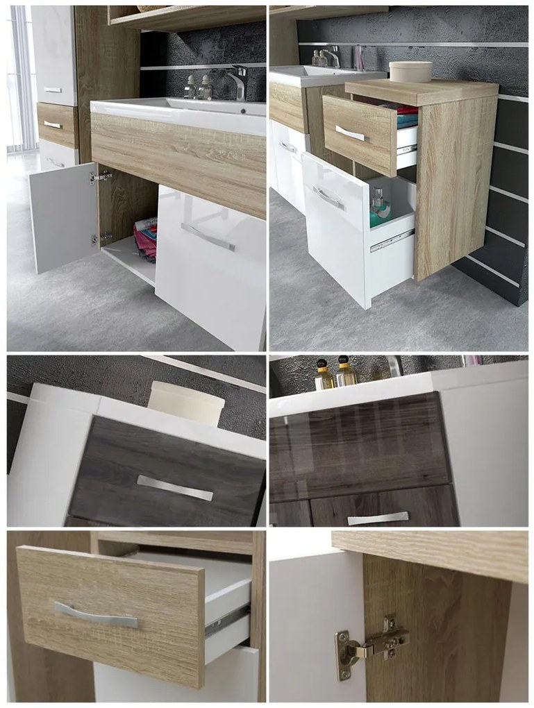 Kúpeľnový nábytok Lunara (bodega + biely lesk) (so sifónom, batéria Economico). Vlastná spoľahlivá doprava až k Vám domov. 1053657