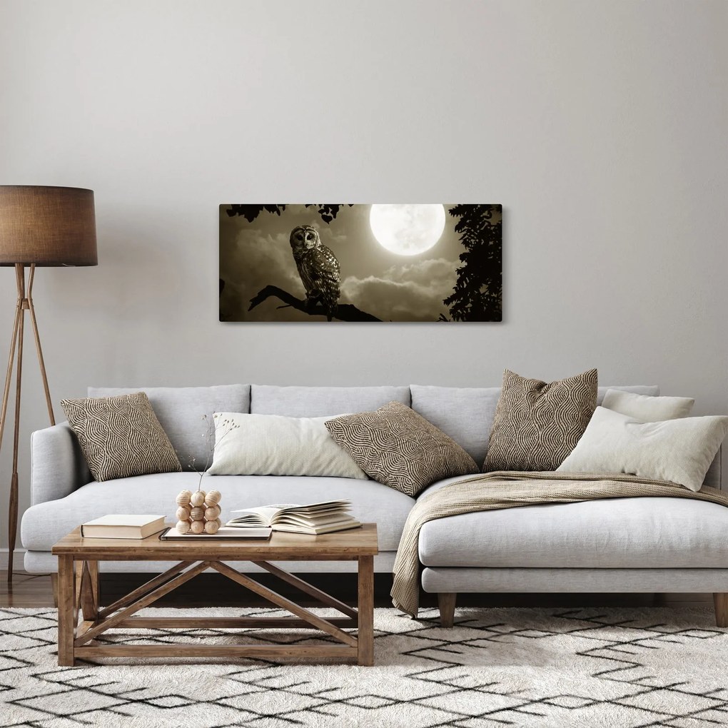 Obraz - Nočná sova, zlatá (120x50 cm)