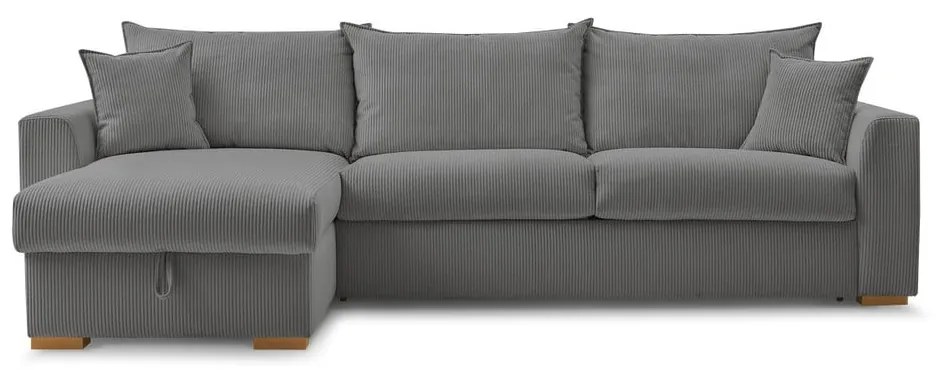 Sivá menčestrová rozkladacia rohová pohovka (variabilná) Augustin – Bobochic Paris