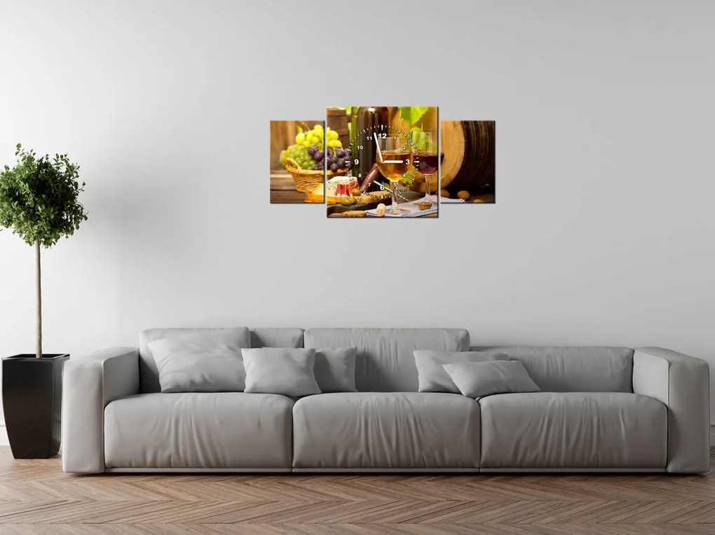 Gario Obraz s hodinami Červené a biele víno - 3 dielny Rozmery: 90 x 70 cm