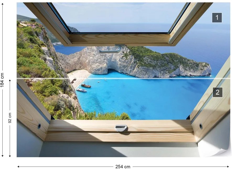 GLIX Fototapeta - Greek Island Skylight Window View Vliesová tapeta  - 254x184 cm