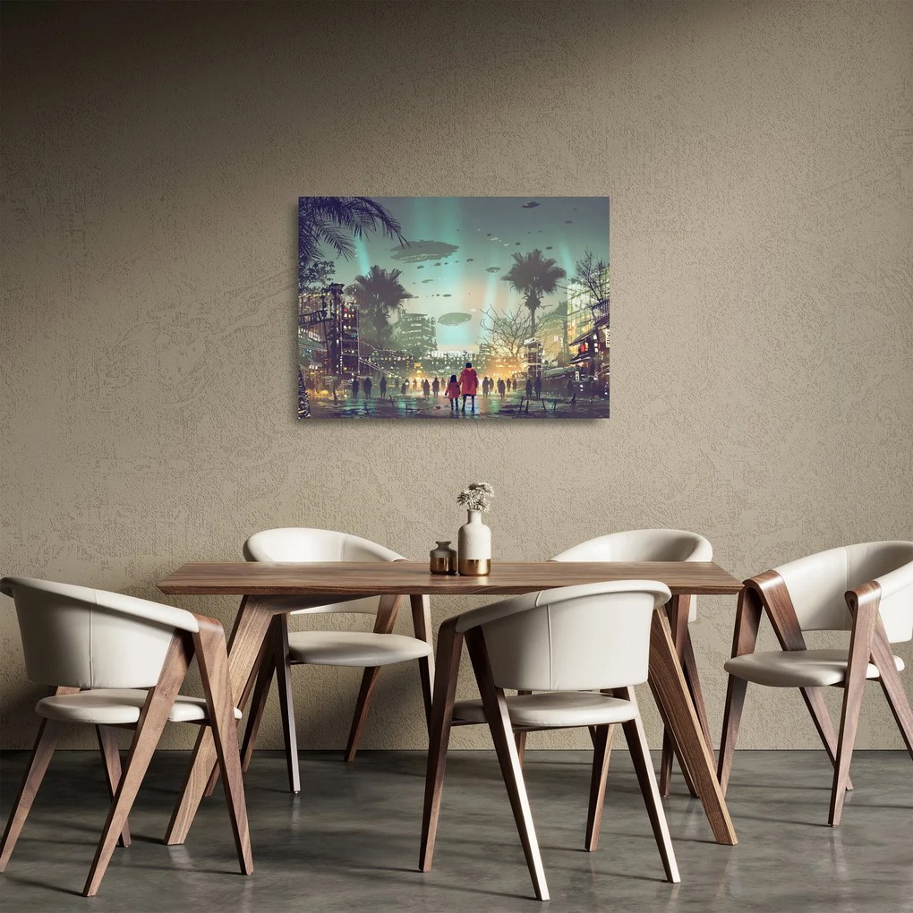 Sklenený obraz - mesto v budúcnosti (70x50 cm)
