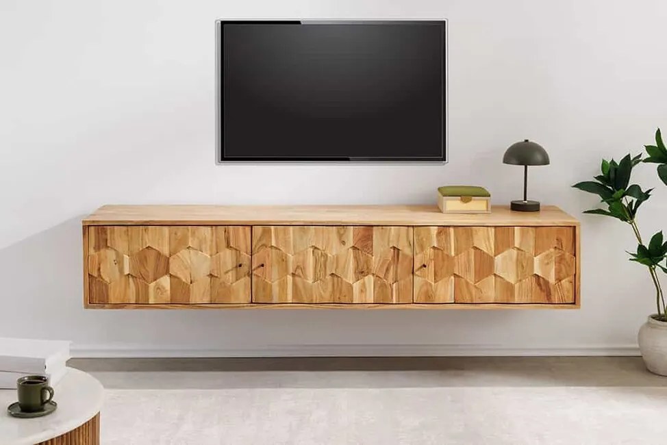 Závesný TV stolík Aurum 160 cm – Masívna akácia