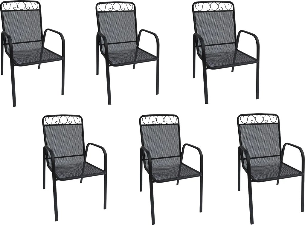 Záhradná kovová stolička 6 ks BABU, čierna