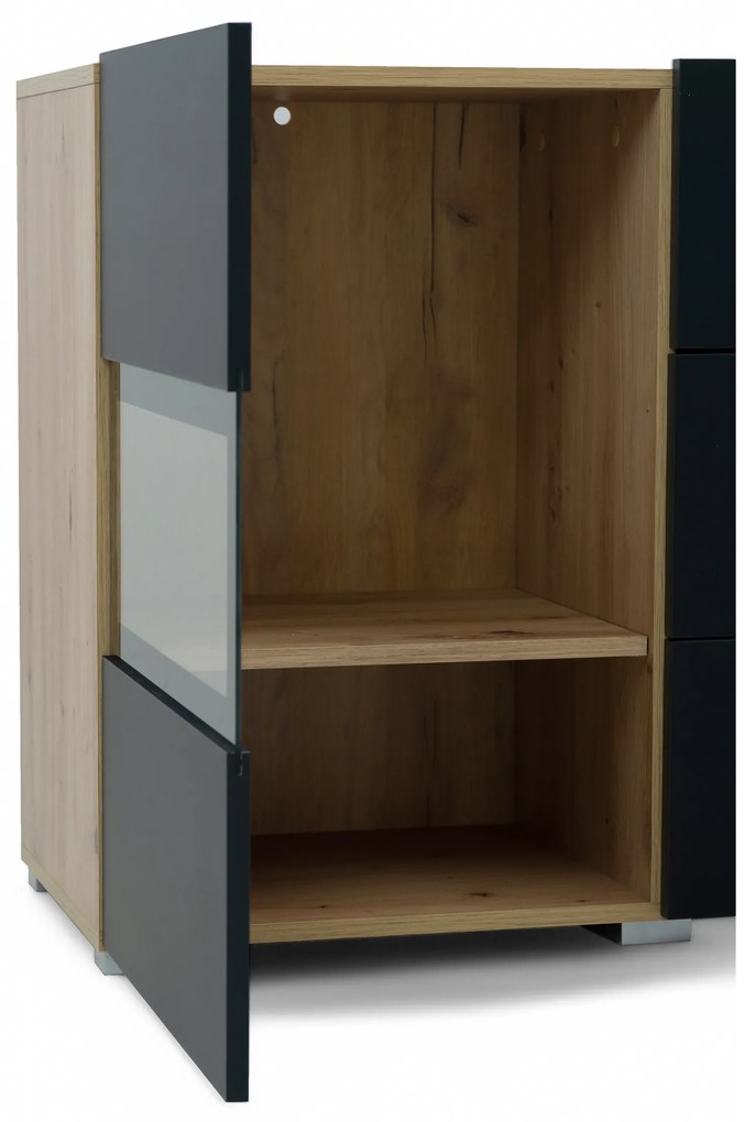 Komoda Baros 26 132 cm so zásuvkami - dub artisan / čierny mat
