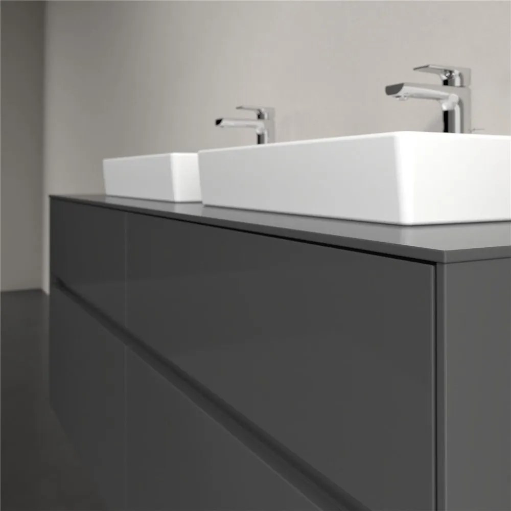 VILLEROY &amp; BOCH Collaro závesná skrinka pod dve umývadlá na dosku, 4 zásuvky, s LED osvetlením, 1400 x 500 x 548 mm, Glossy Grey, C076B0FP