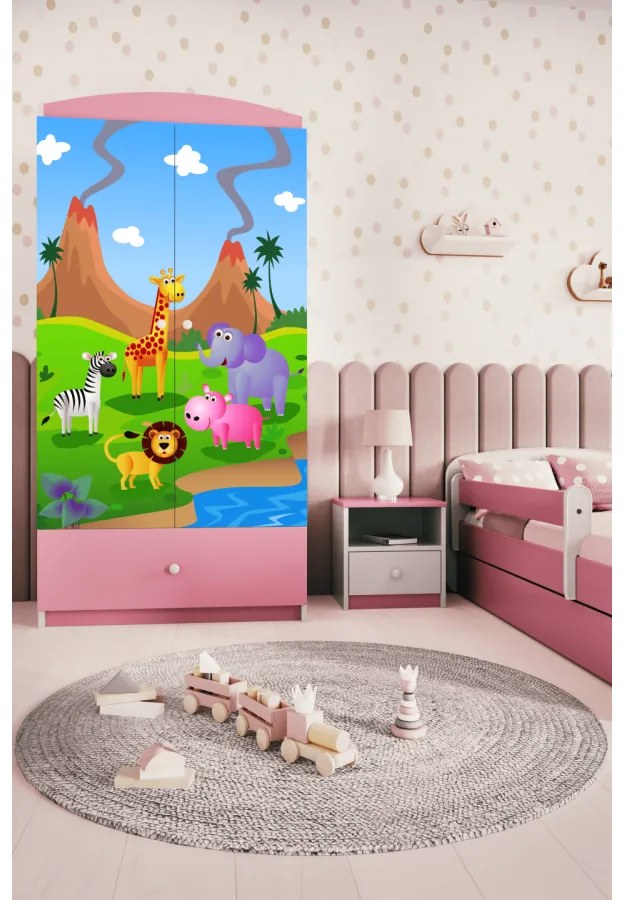 Detská skriňa Babydreams 90 cm safari ružová