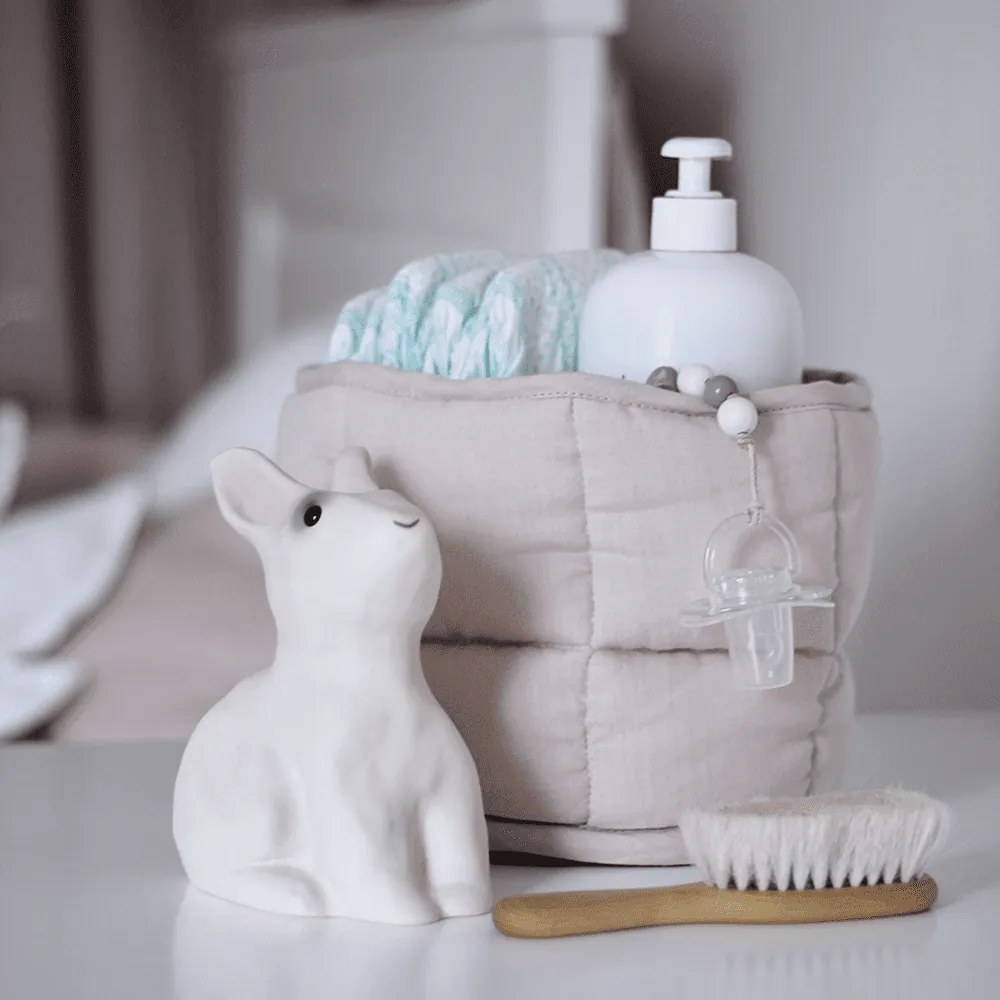 Ľanový prešívaný košík púdrovo ružová o 20 cm