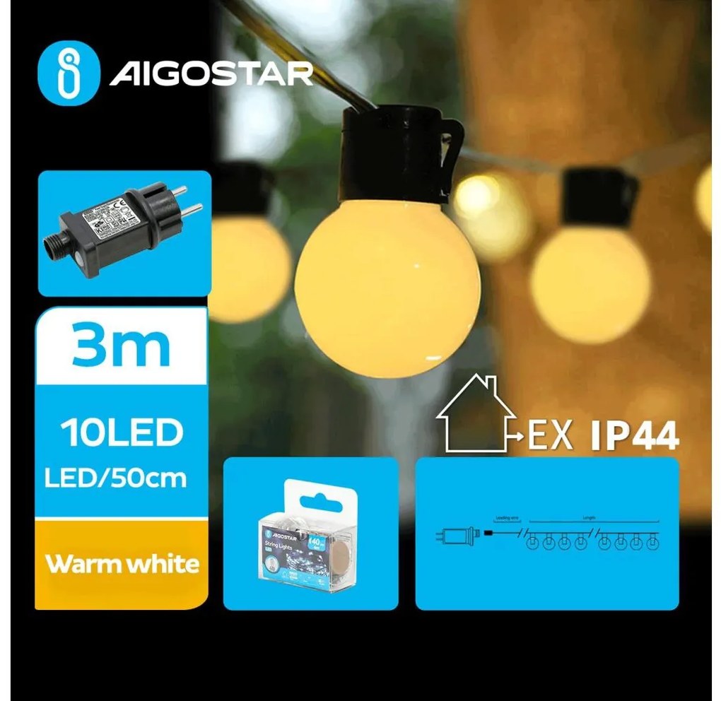 Aigostar - LED vonkajší dekoračný svetelný reťazec 10×LED/3 m IP44 teplá biela
