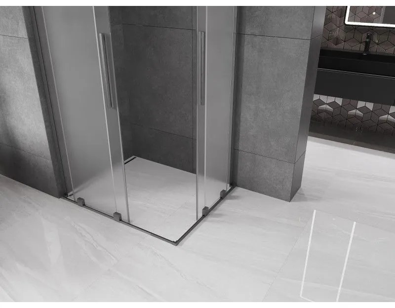 Mexen Velar L Duo, sprchový kút s posuvnými dverami 100 x 90 cm, 8mm sklo námraza, brúsený grafit, 871-100-090-02-33-66