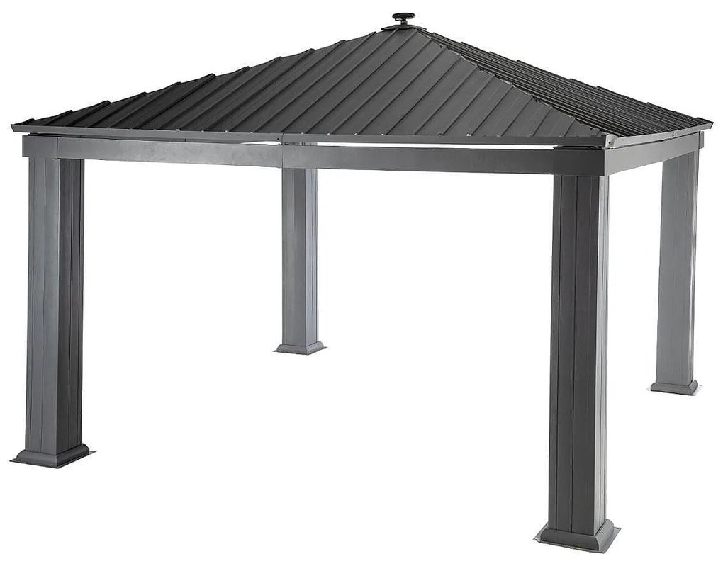 DEOKORK Záhradný hliníkový altánok PREMIUM 3,9 x 3,9 m (sivá) + závesy