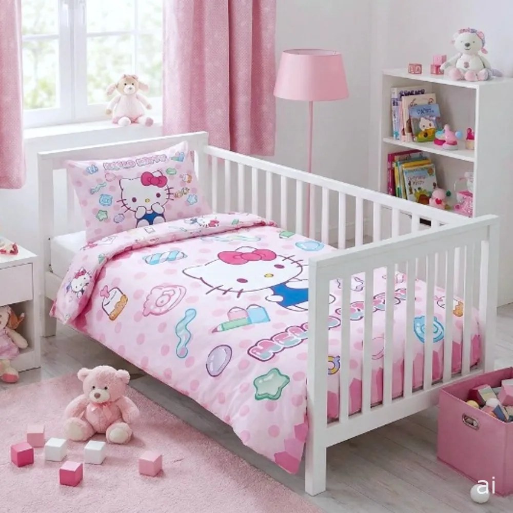 Obliečky do detskej postieľky Hello Kitty - motív Sladké snívanie - 100% bavlna - 40x60 cm + 100x135 cm