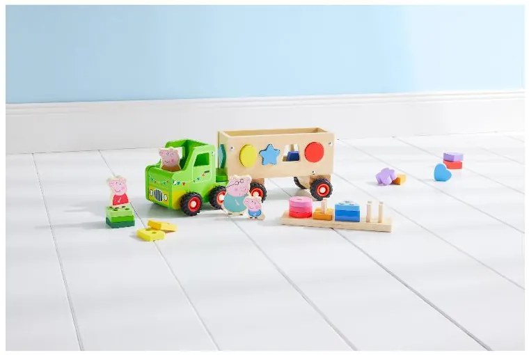 Drevené nákladné auto s prívesom Prasiatko Peppa (auto s drevenými tvarmi) (100395658)