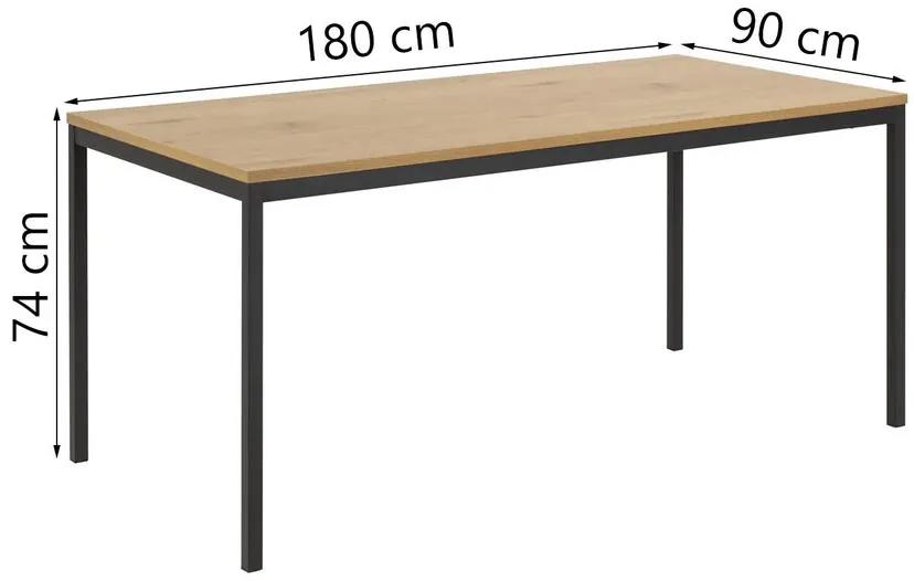 Jedálenský stôl FIESTA 180 cm dubový dekor, nony čierne