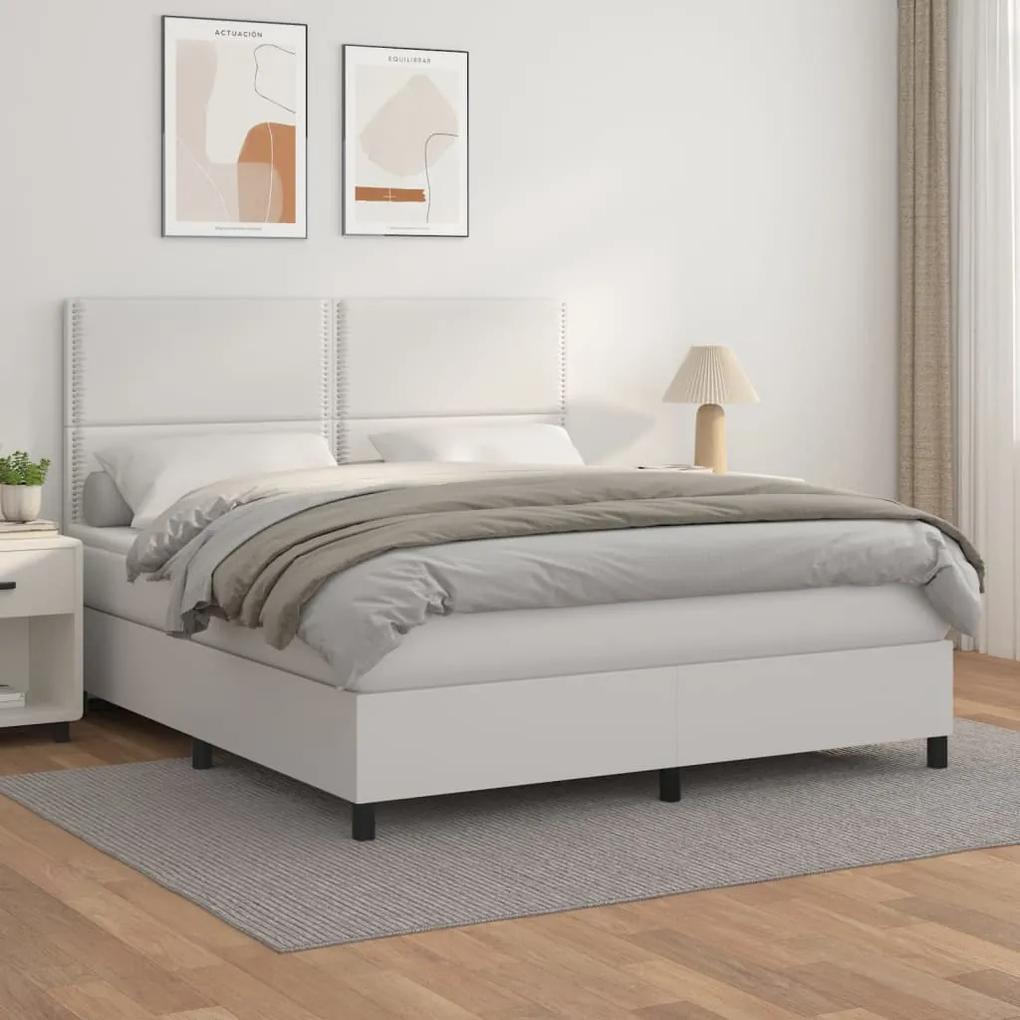Boxspring posteľ s matracom biela 160x200 cm umelá koža 3142792