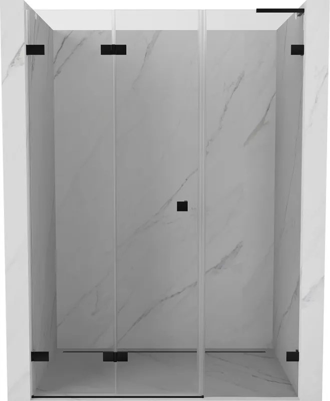Mexen Lunar-F, L skladacie ľavé sprchové dvere 110 cm, číre sklo, čierny profil, 836SL-110-050-70-00-L