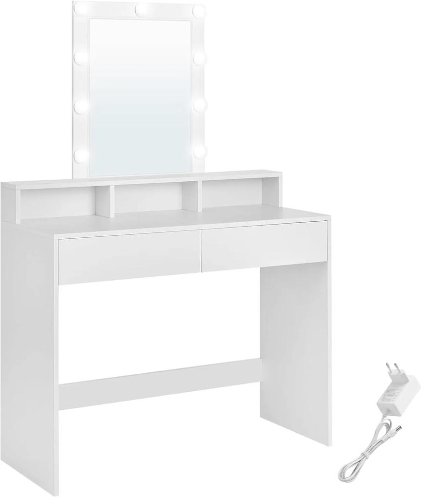 VASAGLE Toaletný stolík s LED osvetlením biely 100 x 145 x 40 cm