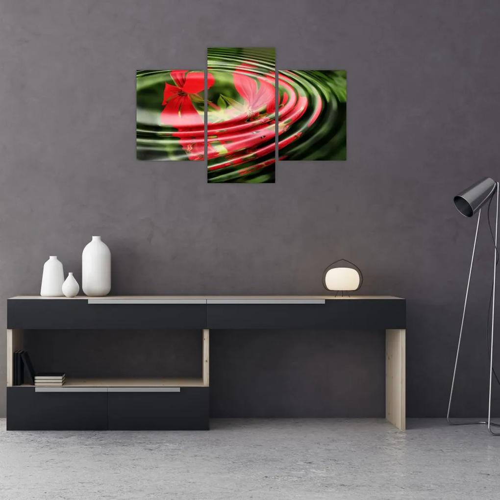 Abstraktný obraz - kvety vo vlnách (90x60 cm)