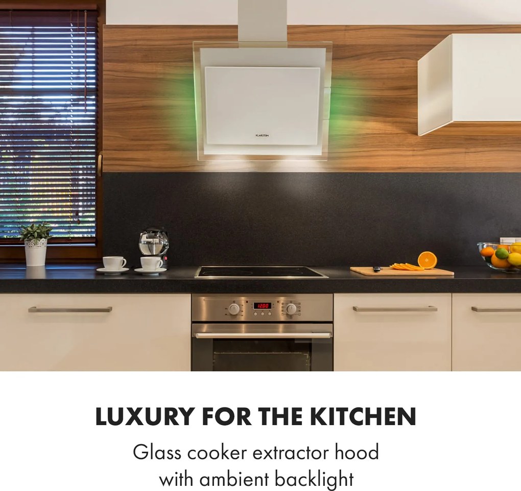 Klarstein Mirage 60, digestor, 60 cm, nástenný, 550 m³/h, A++, dotykový panel, biely