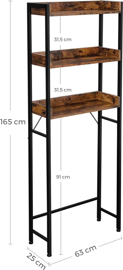 Kúpeľňový regál nad toaletu s 3 policami, hnedá a čierna