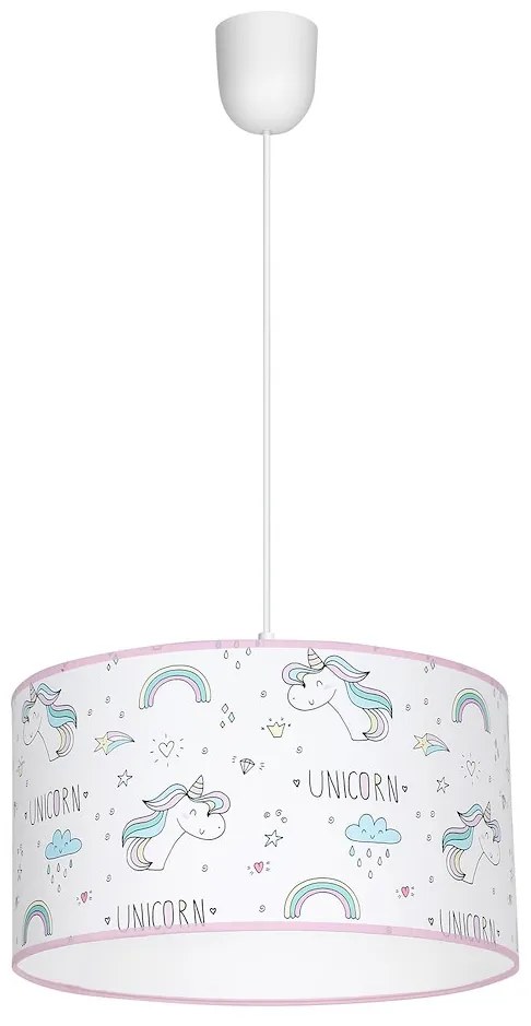 EUlight Detské závesné svietidlo Unicorn, 1x plastové tienidlo so vzorom, w