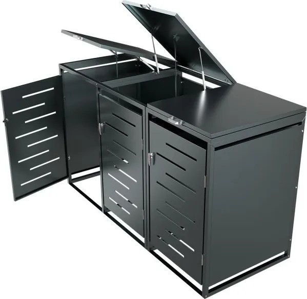 Kovový prístrešok pre 3 popolnice, antracit, 197×116×80 cm
