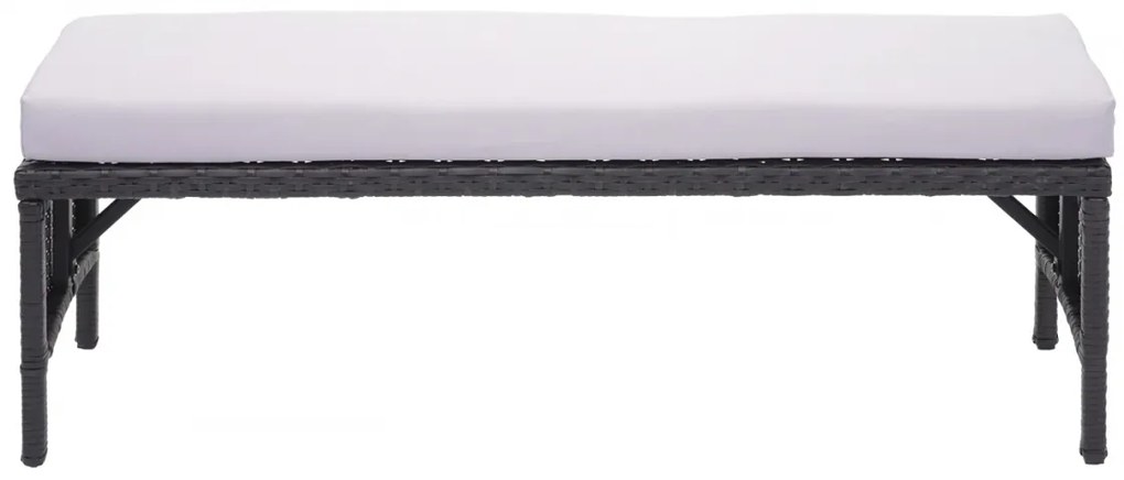 Záhradná lavica HWC-G16, polyratan - čierna, vankúš svetlosivá