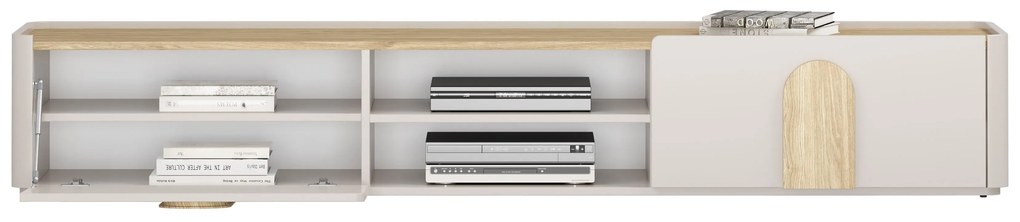 TV skrinka so zásuvkou Amilio 220 cm - kašmír / olejovaný dub / úchytky svetlý dub