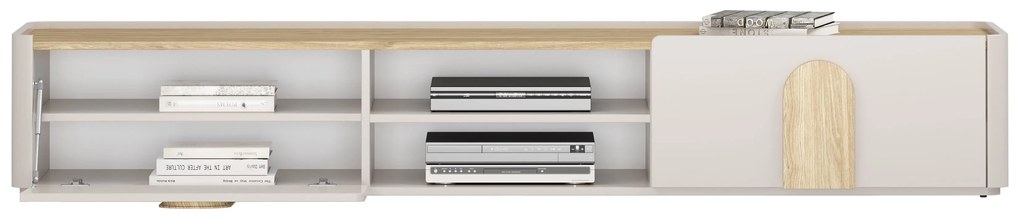 TV stolík Amilio 220 cm so zásuvkou - kašmír / olejovaný dub / úchytky svetlý dub