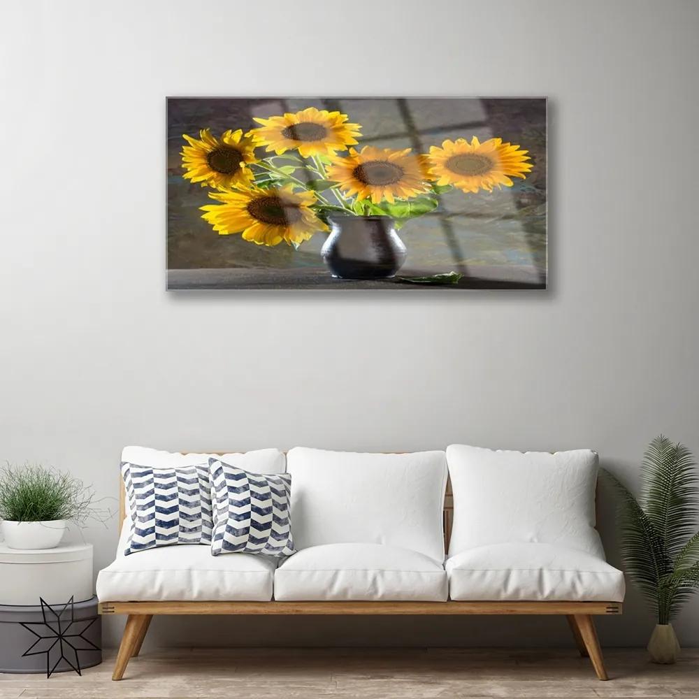 Obraz na skle Slnečnica váza rastlina 125x50 cm