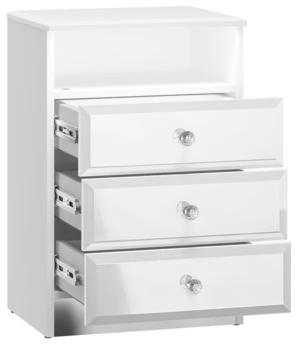 NOČNÝ STOLÍK CRISTINE 3S BIELY LESK + ZRKADLO