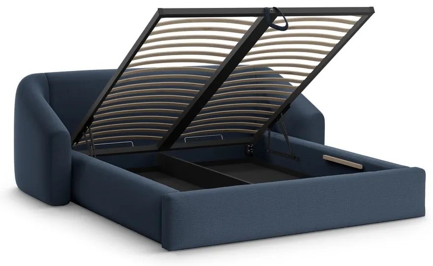 Tmavomodrá čalúnená dvojlôžková posteľ s úložným priestorom s roštom 160x200 cm Campi – Cosmopolitan Design