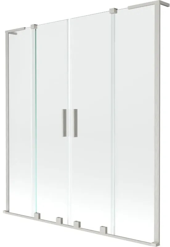 Mexen Velar L Duo, 2-krídlová posuvná vaňová zástena 160 x 150 cm, 8mm číre sklo, brúsená oceľ, 896-160-003-02-97
