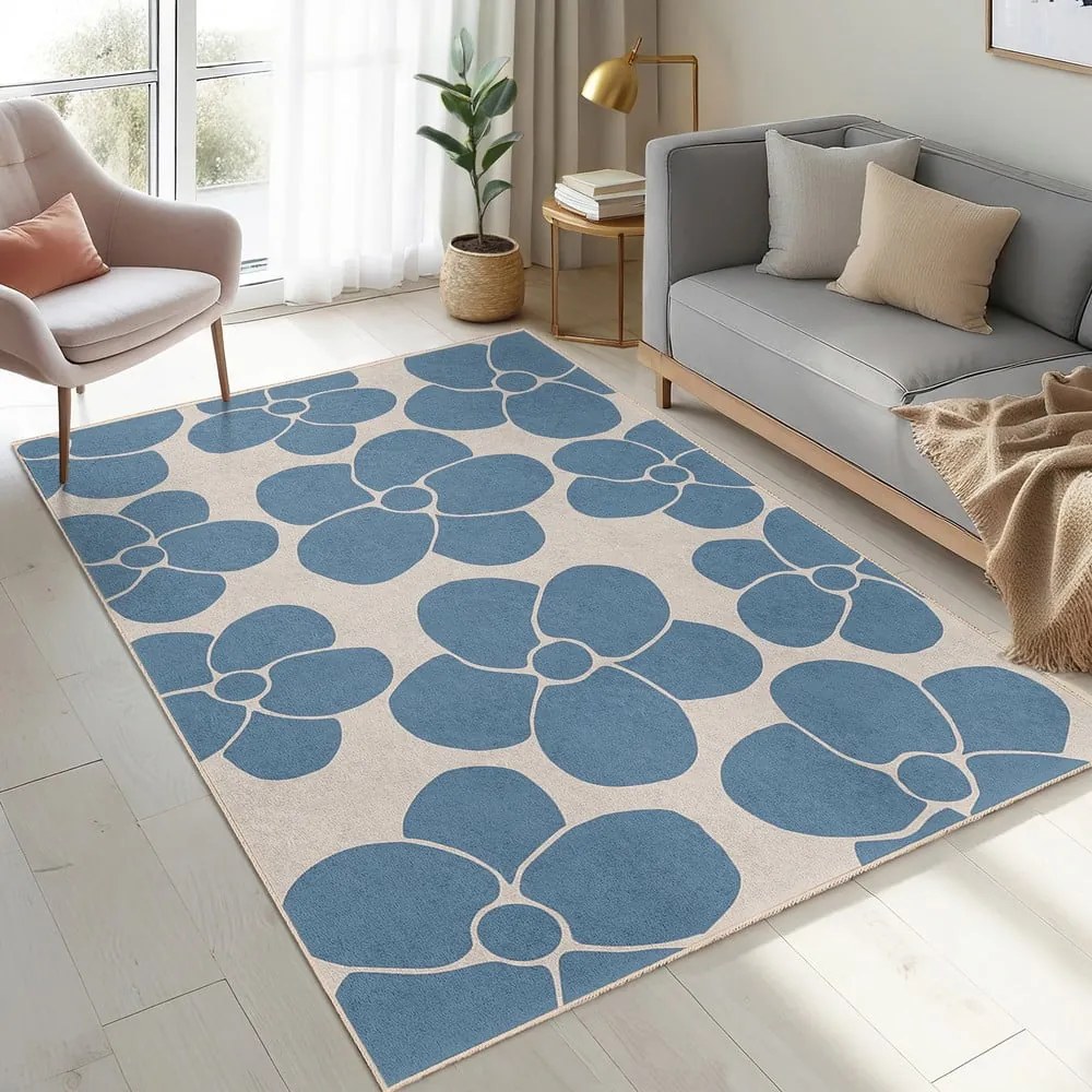 Modrý prateľný behúň 80x200 cm Blue Meadow – Mila Home