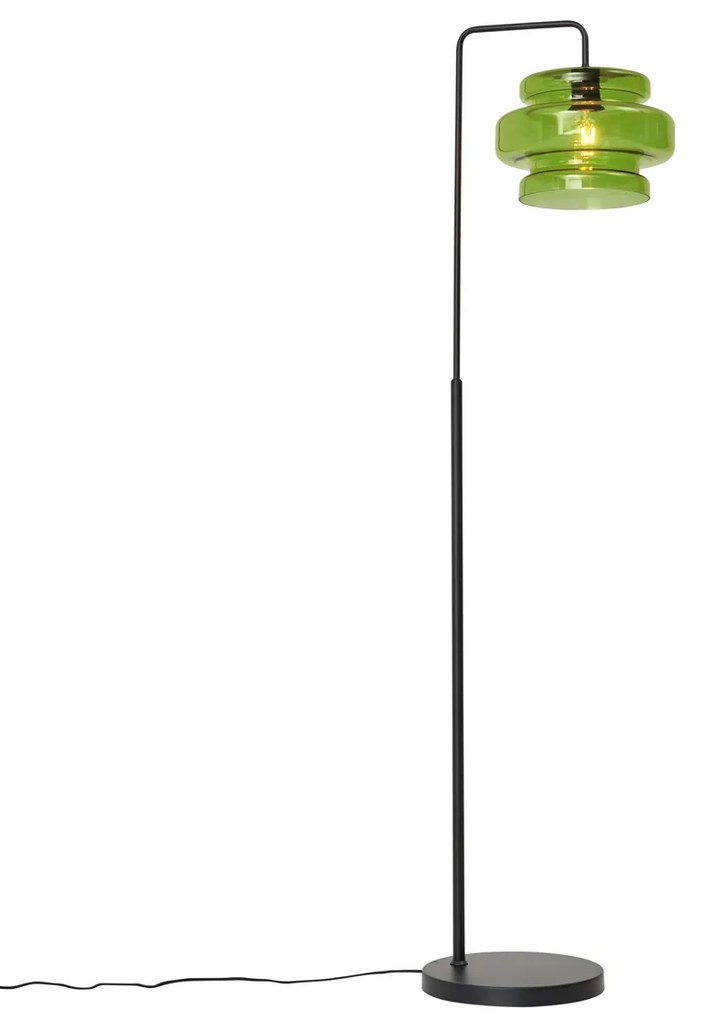 Retro stojaca lampa čierna so zeleným sklom - Denise